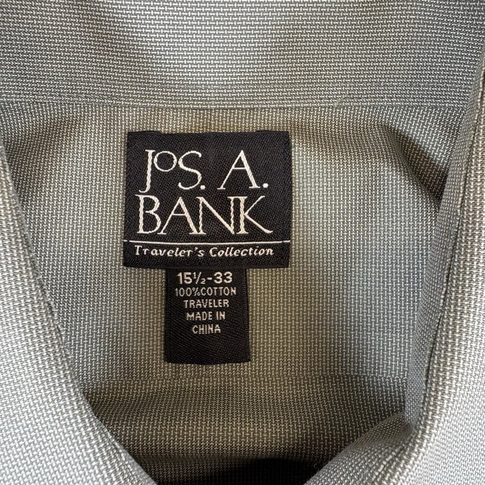 Jos A Bank Traveler Dress Shirt Mens 15.5 33 Green 100% Cotton Button Front - Picture 5 of 8